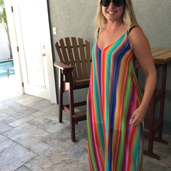 Rainbow Stripe Maxi dress w/pockets - Picture 7 of 7